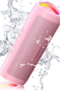 Portable pink Bluetooth speaker with HD sound and waterproof design