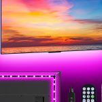 MATICOD LED backlight strip glowing behind a 43-inch TV with vibrant colors