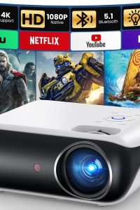 HAPPRUN Native 1080P Bluetooth projector with built-in speaker for home, bedroom, and outdoor use