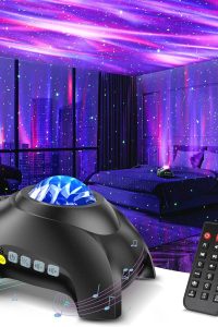Northern Galaxy Light Aurora Projector casting aurora borealis lights on bedroom ceiling
