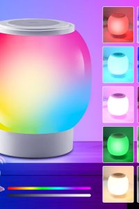 "RGB ambient night light with touch control, remote control, stepless dimming, and 8000mAh battery"
