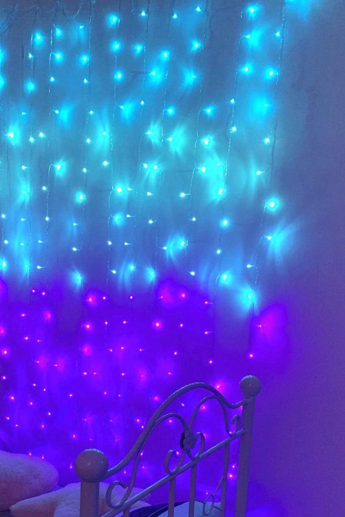 Curtain lights for bedroom wall with warm white twinkle effect