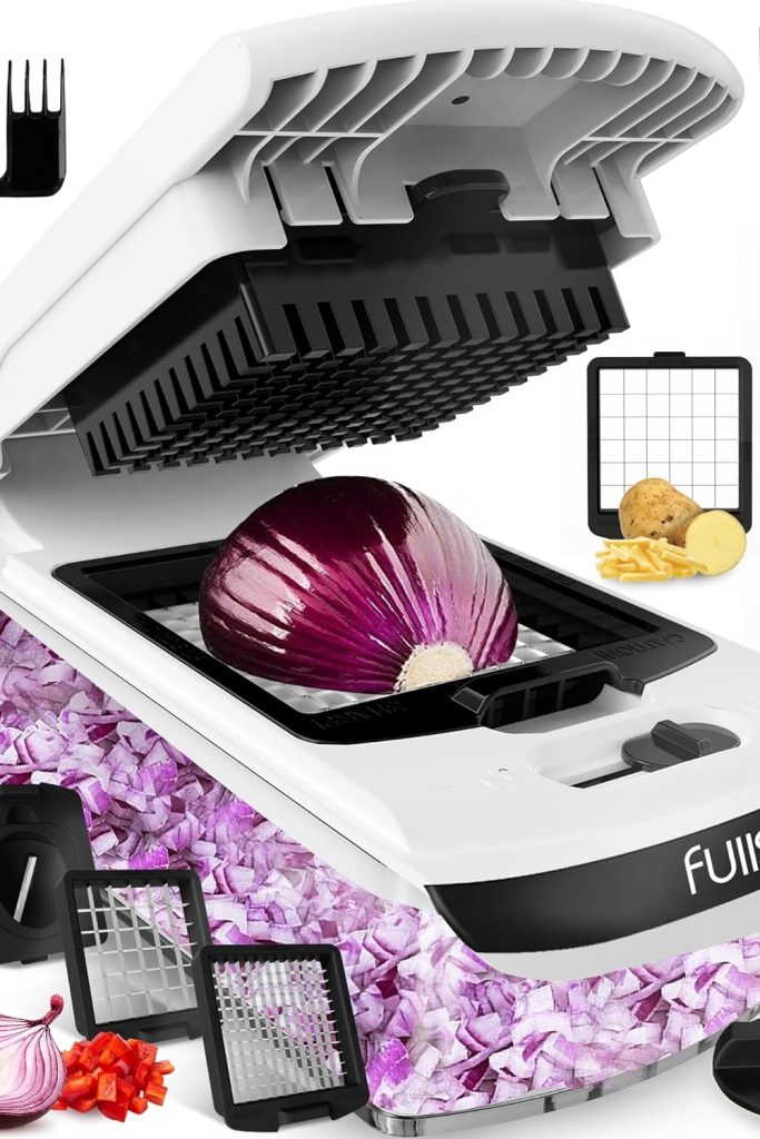 Fullstar 4-in-1 Vegetable Chopper and Spiralizer – White BPA-Free Food Chopper with Catch Tray and Stainless Steel Blades for Slicing, Dicing, and Spiralizing