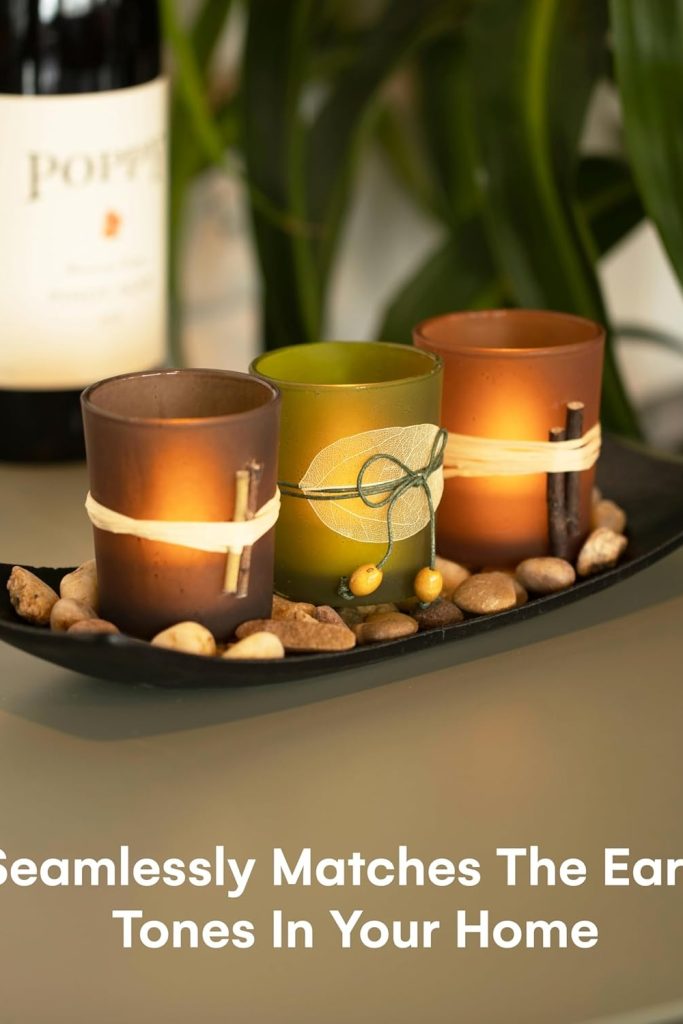 “Dawhud Direct decorative votive candle holders with 3 LED tea lights and tray”