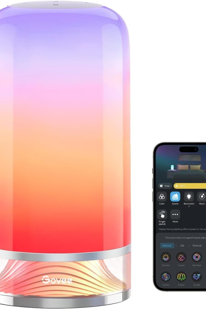 Govee RGBIC Smart Table Lamp 2 with colorful LED glow on nightstand