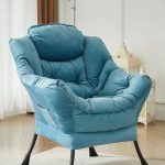 HollyHOME fabric large lazy chair in blue – cozy accent reading chair with armrest