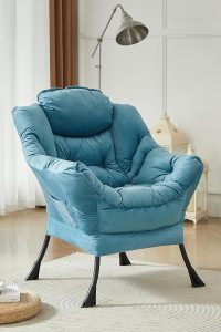 HollyHOME fabric large lazy chair in blue – cozy accent reading chair with armrest