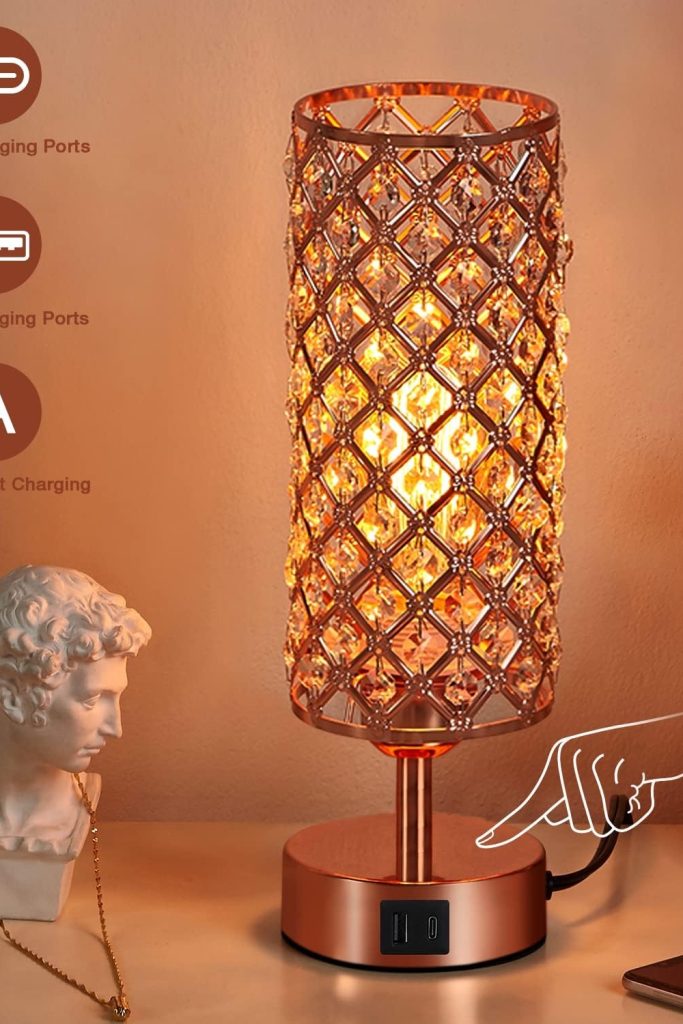 "Hong-in Crystal Table Lamp Rose Gold – Elegant Bedside Lighting"