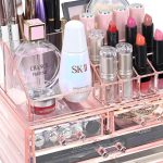 Ikee Design pink jewelry and cosmetic storage display boxes on vanity