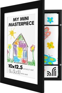 Black Kids Artwork Frame with Magnetic Door – Holds 100 Pieces – Fits 8.5x11 or 10x12.5 Art – My Mini Masterpiece Display