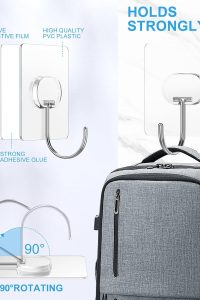 Large adhesive wall hooks for bathroom and kitchen – 8 pack waterproof transparent hooks