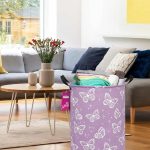 Large canvas fabric laundry hamper with butterfly design