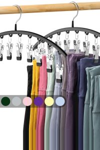 Legging Organizer for Closet – Metal Yoga Pants Hangers 2 Pack with 10 Rubber-Coated Clips in Black