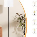 "Modern 60-inch black floor lamp with white fabric shade in living room"