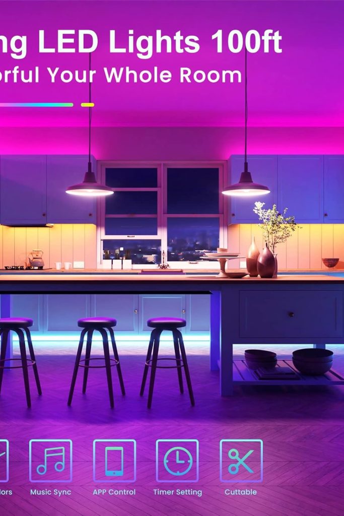 TJOY 100ft RGB LED strip lights with smart app and remote control for bedroom and home décor