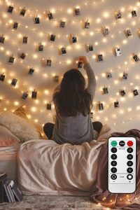 "LECLSTAR 50 LED Photo Clips String Lights, 17ft warm white with remote control and 8 lighting modes"
