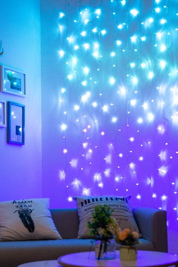 "Curtain fairy lights LED string lights for teen girls bedroom wall"
