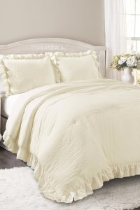 “Lush Decor Reyna Ruffle comforter set ivory full/queen with 2 pillow shams”
