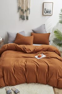 “Luxlovery pumpkin comforter set queen size in burnt orange rust with 2 pillowcases”