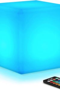 "Mr.Go 8-inch rechargeable LED color-changing light cube with remote"