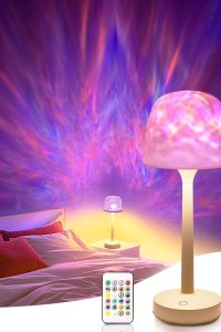 Cordless ocean wave projector light with RGB color-changing effect