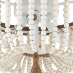 "VILUXY Bohemia wood beaded flush mount ceiling light in antique white with 3-light design"