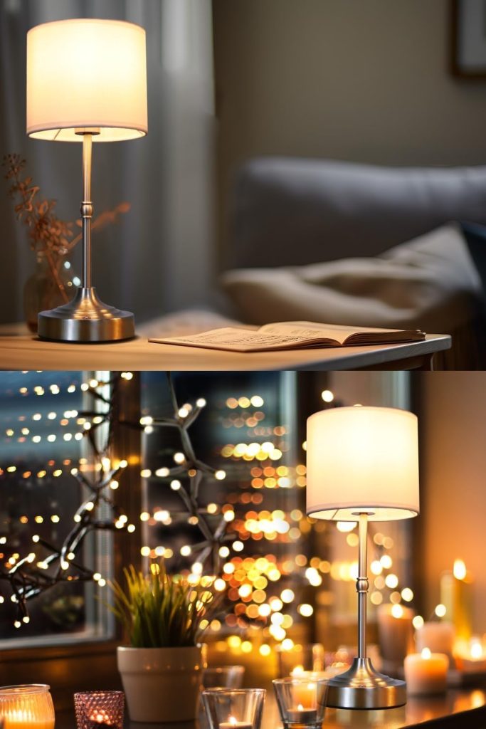 Rechargeable cordless LED table lamp with touch control and dimmable light for modern bedrooms