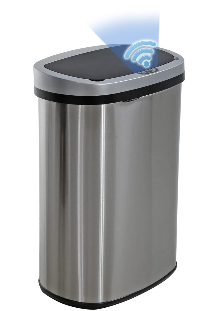 13 gallon automatic kitchen trash can with lid – stainless steel touch-free garbage bin for kitchen, bathroom, bedroom, and home office