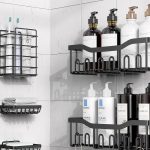 “5 pack adhesive shower caddy rustproof stainless steel bathroom organizer shelves, large capacity XL design, wall-mounted no drilling storage solution.”