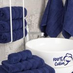 American Soft Linen Luxury Turkish towels neatly folded in a spa-like bathroom