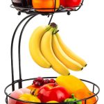 Auledio fruit basket 2-tier countertop basket fruit and vegetable storage basket banana hanger fruit basket black iron kitchen basket
