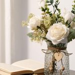 YJ Fake Flowers with Vase featuring elegant white silk roses