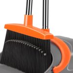 Gray and orange broom and dustpan set with long handle, perfect for indoor and outdoor cleaning