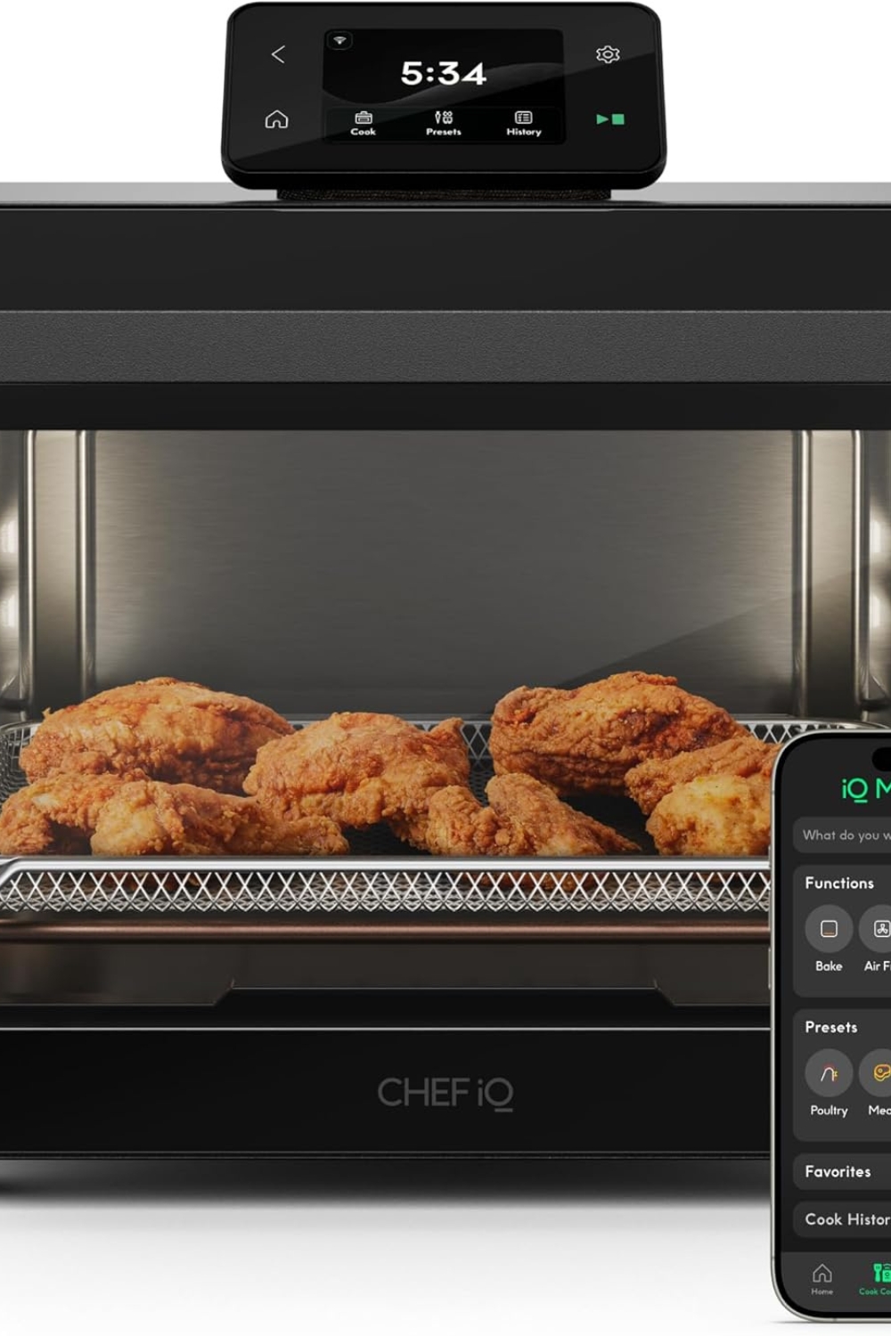 CHEF iQ MiniOven Smart Toaster Oven Air Fryer Combo on countertop