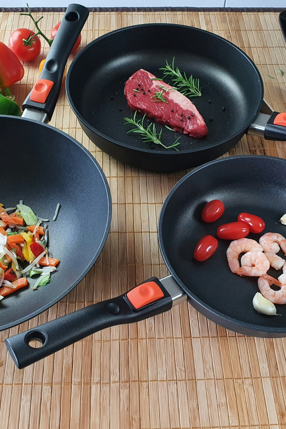 Compact smart cookware set on kitchen countertop