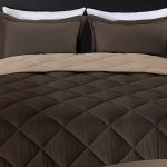 Downluxe queen comforter set in brown and tan on a modern bed