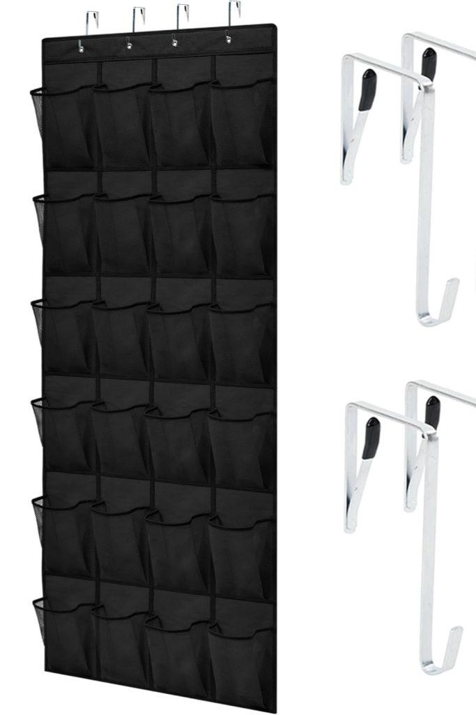 "GORILLA GRIP over the door shoe organizer with 24 mesh pockets in black"