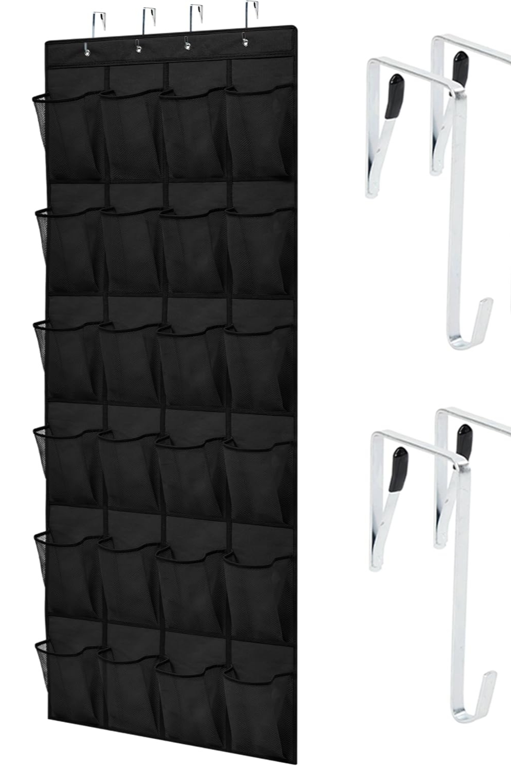 "GORILLA GRIP over the door shoe organizer with 24 mesh pockets in black"