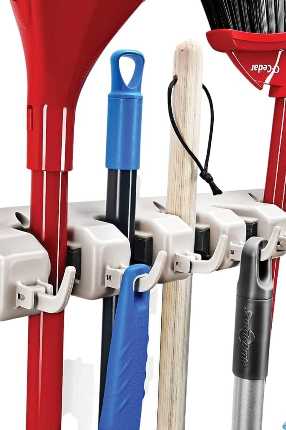 Home-it wall mounted mop and broom holder with 5 positions