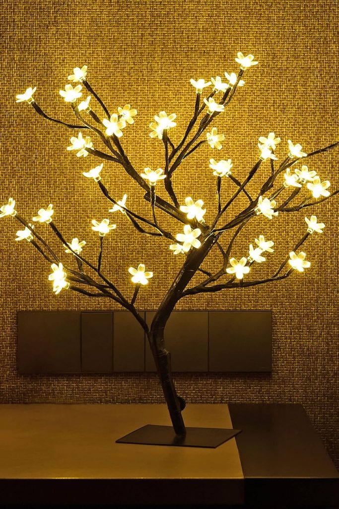 LIGHTSHARE 18-inch cherry blossom bonsai tree with 48 warm white LED lights
