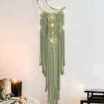 Handmade green macrame moon dream catcher with star pendant wall hanging