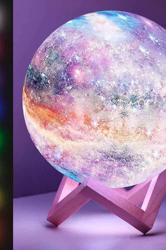 “Mydethun 3D moon lamp glowing with dual-color white and yellow light”