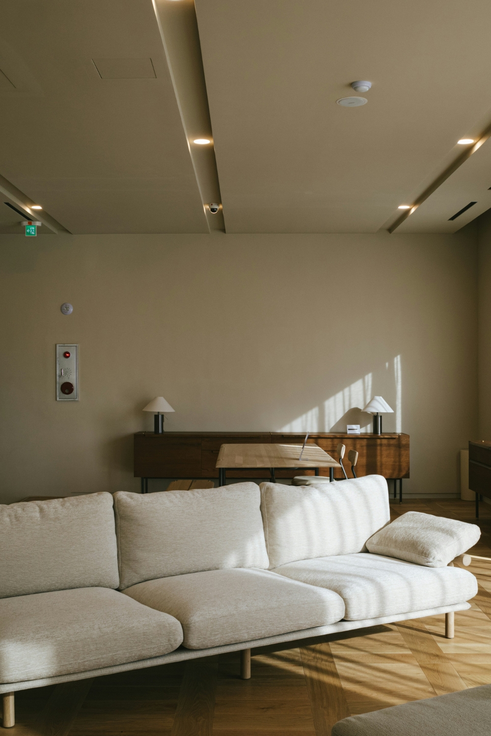 “Gray modular sofa in modern living room”