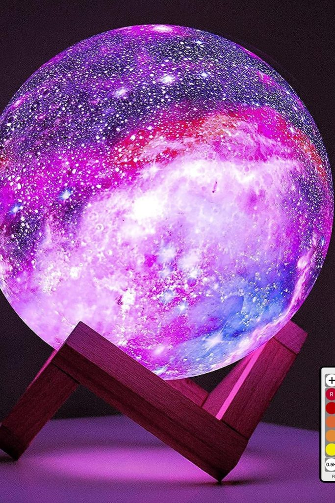 “BRIGHTWORLD 5.9 inch moon lamp glowing in 16 LED colors with remote control”