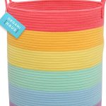 "OrganiHaus tall rainbow rope blanket basket for living room decor"