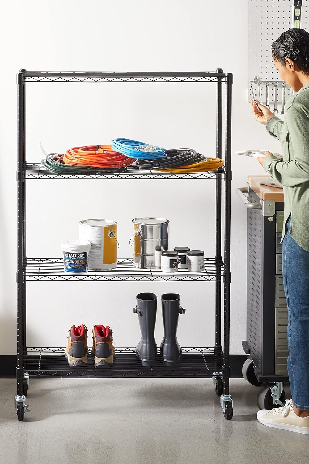 "Amazon Basics 4-Shelf Adjustable Steel Wire Rack Storage Organizer – Black"