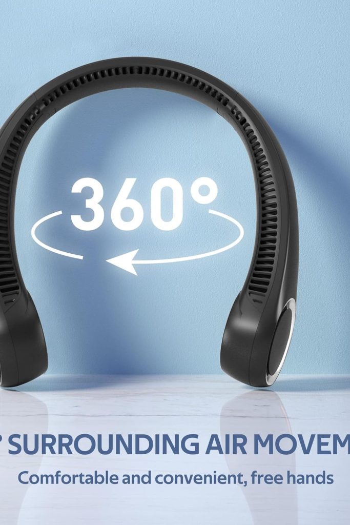 Portable bladeless neck fan – hands-free wearable cooling fan for men, women, mom, dad – lightweight, rechargeable summer gadget
