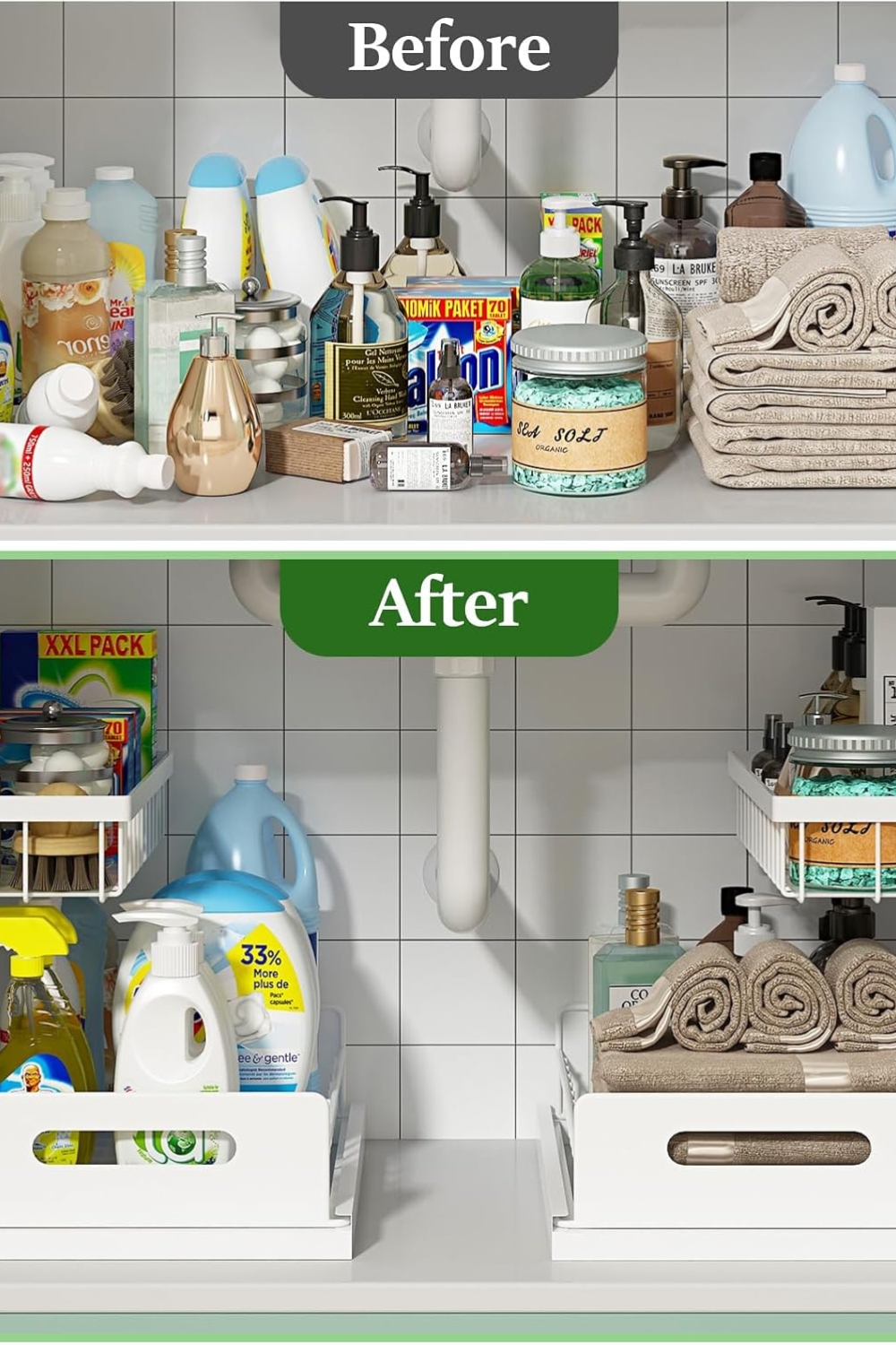 REALINN 2-tier under sink organizer with pull-out sliding shelves in white