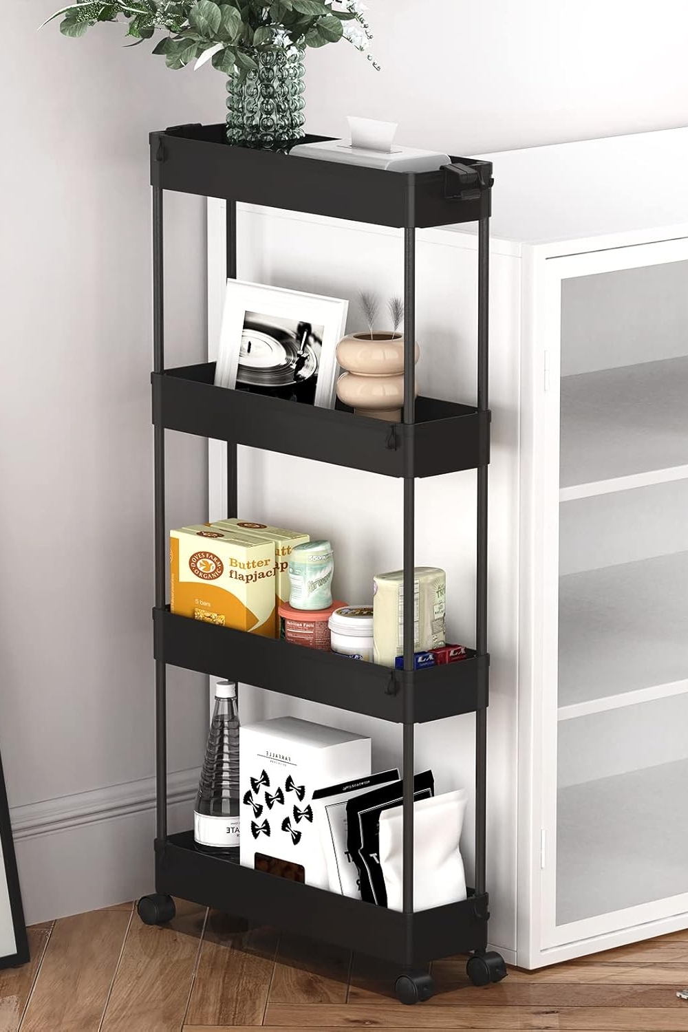 SPACELEAD slim 4-tier rolling storage cart in black