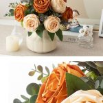 Silk roses artificial flowers in a vase used as dining table centerpiece